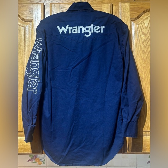 Vintage Y2K Wrangler Spell Out Cowboy Western Shirt Men's Small EUC Navy Blue - Picture 5 of 6
